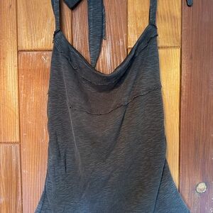 Free People Distressed Halter Tank in Charcoal black XL halter tie